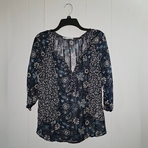 Maurices 3/4 Floral V-neck Sheer Blouse